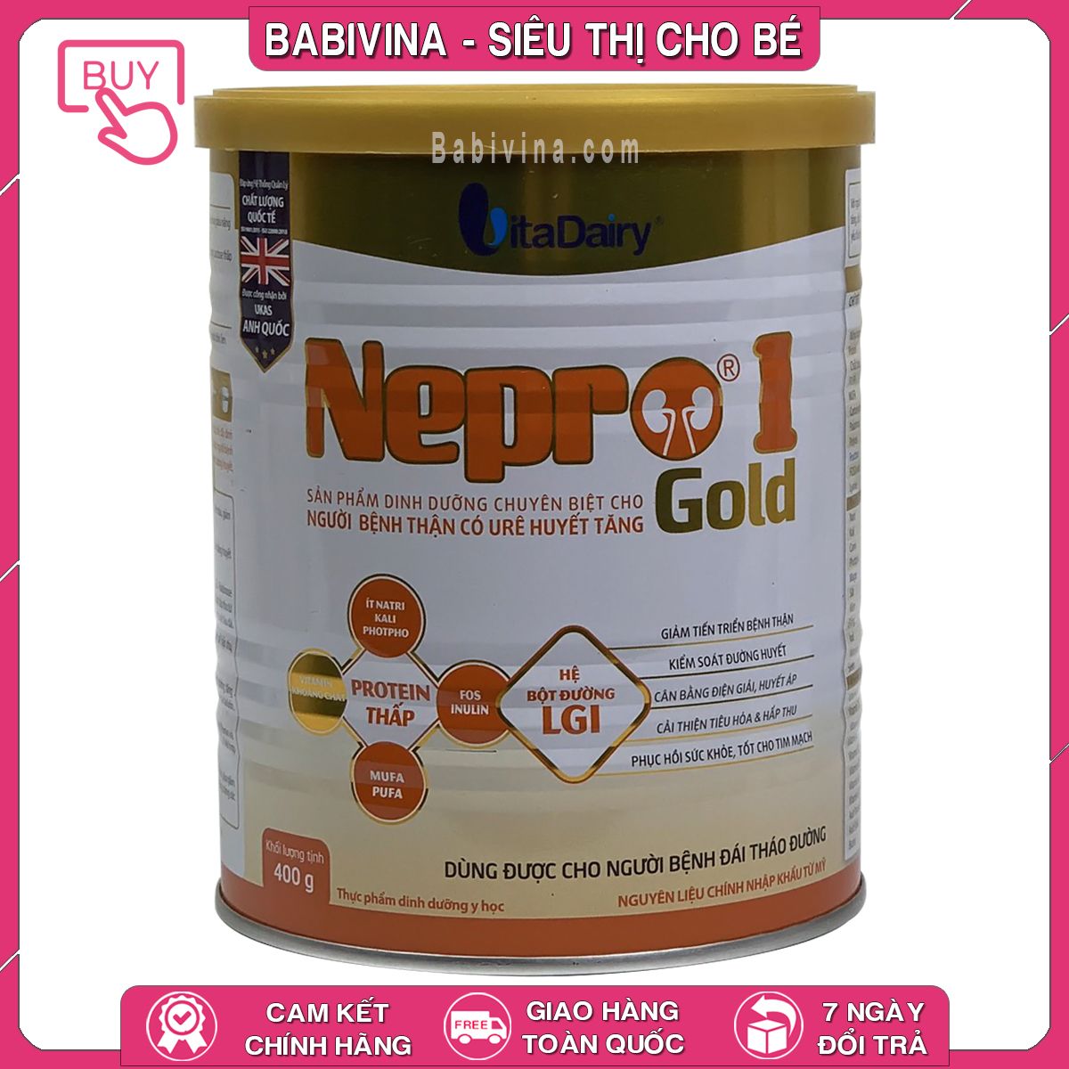 Sữa Nepro Gold 1 400g | Dinh Dưỡng Cho Người Bệnh Suy Thận, Tiểu Đường, Tim Mạch | Mua Sữa Thận Nepro Gold Chính Hãng Vitadairy Giá Rẻ Nhất Tại Babivina