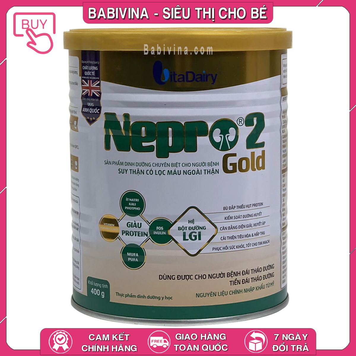 Sữa Nepro Gold 2 400g | Dinh Dưỡng Cho Người Chạy Thận, Tiểu Đường, Tim Mạch | Mua Sữa Thận Nepro Gold Chính Hãng Vitadairy, Giá Rẻ Nhất Tại Babivina