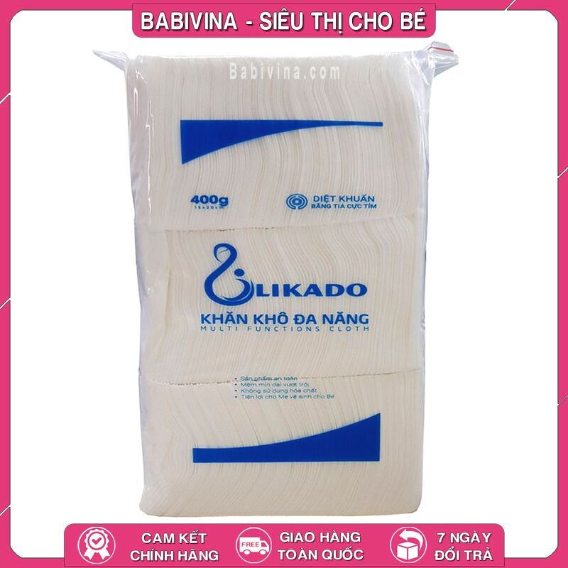 Khăn Khô Đa Năng Likado 400g 15x20cm | Thấm Hút, Đa Năng, An Toàn, Mềm Mịn Cho Làn Da Bé Yêu | Chính Hãng Likado Việt Nam | Babivina, Khăn Chính Hãng, Bán Lẻ Giá Sỉ