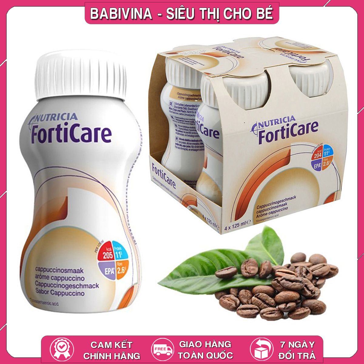 Sữa Nước Forticare 125ml Thùng 24 Chai, Hương Capuchino, Cao Năng Lượng Dành Cho Bệnh Nhân Ung Thư, Người Ốm, Bệnh (Tiết Kiệm 95000 So Với Mua Lẻ Lốc 4 Chai) Cappuccino