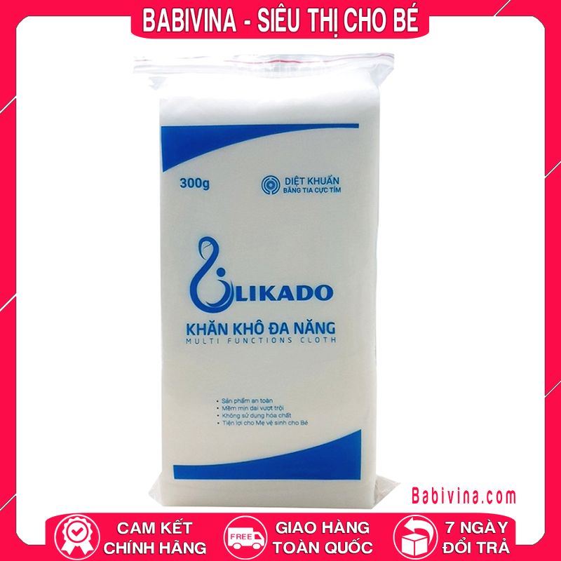 Combo 10 Gói Khăn Khô Đa Năng Likado 300g | Thấm Hút, Đa Năng, An Toàn, Mềm Mịn Cho Làn Da Bé Yêu | Chính Hãng Likado Việt Nam | Babivina, Khăn Chính Hãng, Bán Lẻ Giá Sỉ