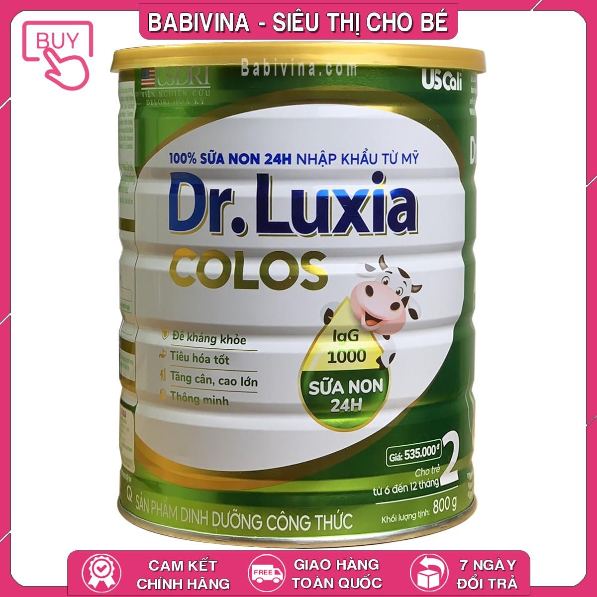 Sữa DR LUXIA COLOS 2 800g | Trẻ 6-12 Tháng Tuổi Phát Triển Toàn Diện, Nâng Cao Hệ Miễn Dịch Với Nguồn Sữa Non Từ Mỹ | Hãng Dr Luxia Nutifood