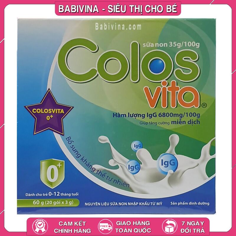 Sữa Non Colosvita 0+ Hộp 60g / 20 Gói | Tăng Đề Kháng Trẻ 0-12 Tháng Tuổi, Dinh Dưỡng Giàu Kháng Thể Sữa Non IgG | Mua Colosvita Chính Hãng Viện Dinh Dưỡng, Giá Rẻ Nhất Tại Babivina