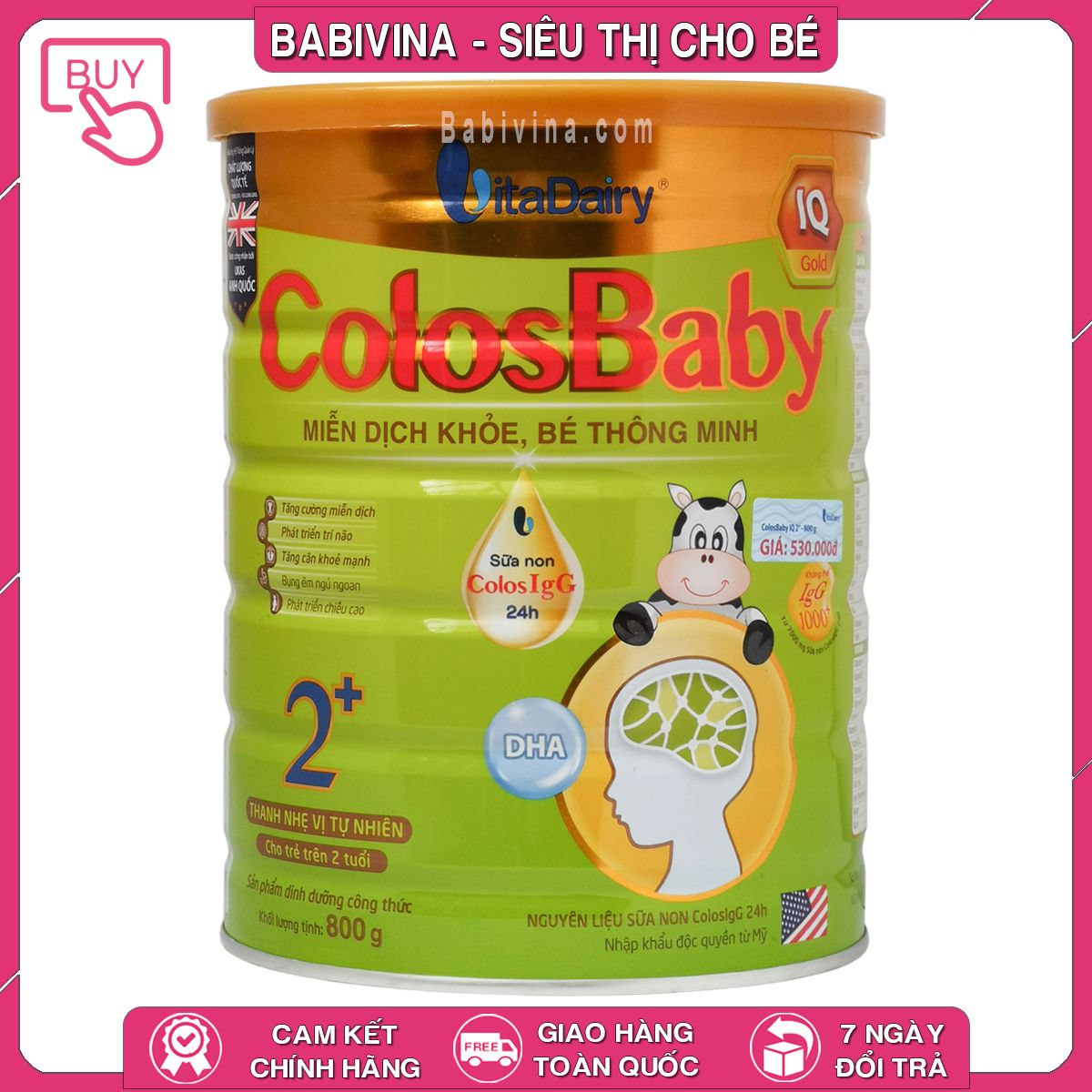 Sữa Non Colosbaby IQ GOLD 2 800g | Trẻ Từ 2 Tuổi Trở Lên, Phát Triển Trí Não Vượt Trội | Vitadairy Việt Nam | Babivina, Sữa Chính Hãng, Tổng Kho, Bán Lẻ Giá Sỉ