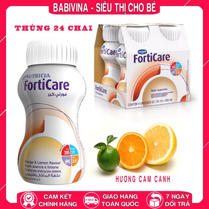 Thùng 24 Chai Sữa Nước FortiCare Hương Cam Chanh 125ml | Bệnh Nhân Ung Thư, Orange Lemon