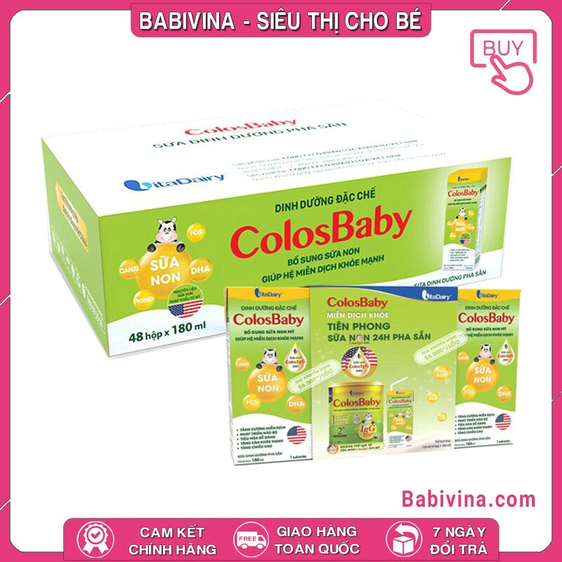 Sữa Bột Pha Sẵn Colosbaby 180 ml Dạng Nước Thùng 48 Hộp