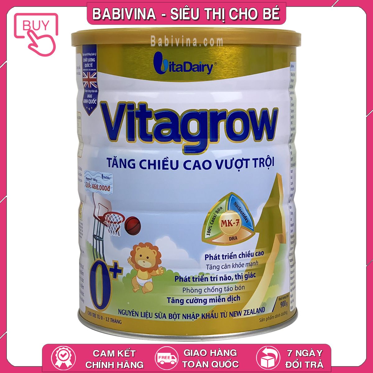 Sữa Vitagrow Số 0 900g | Trẻ 0-1 Tuổi, Phát Triển Chiều Cao, Cân Nặng Vượt Trội | Hãng Vitadairy Việt Nam | Babivina Sữa Chính Hãng, Bán Lẻ Giá Sỉ