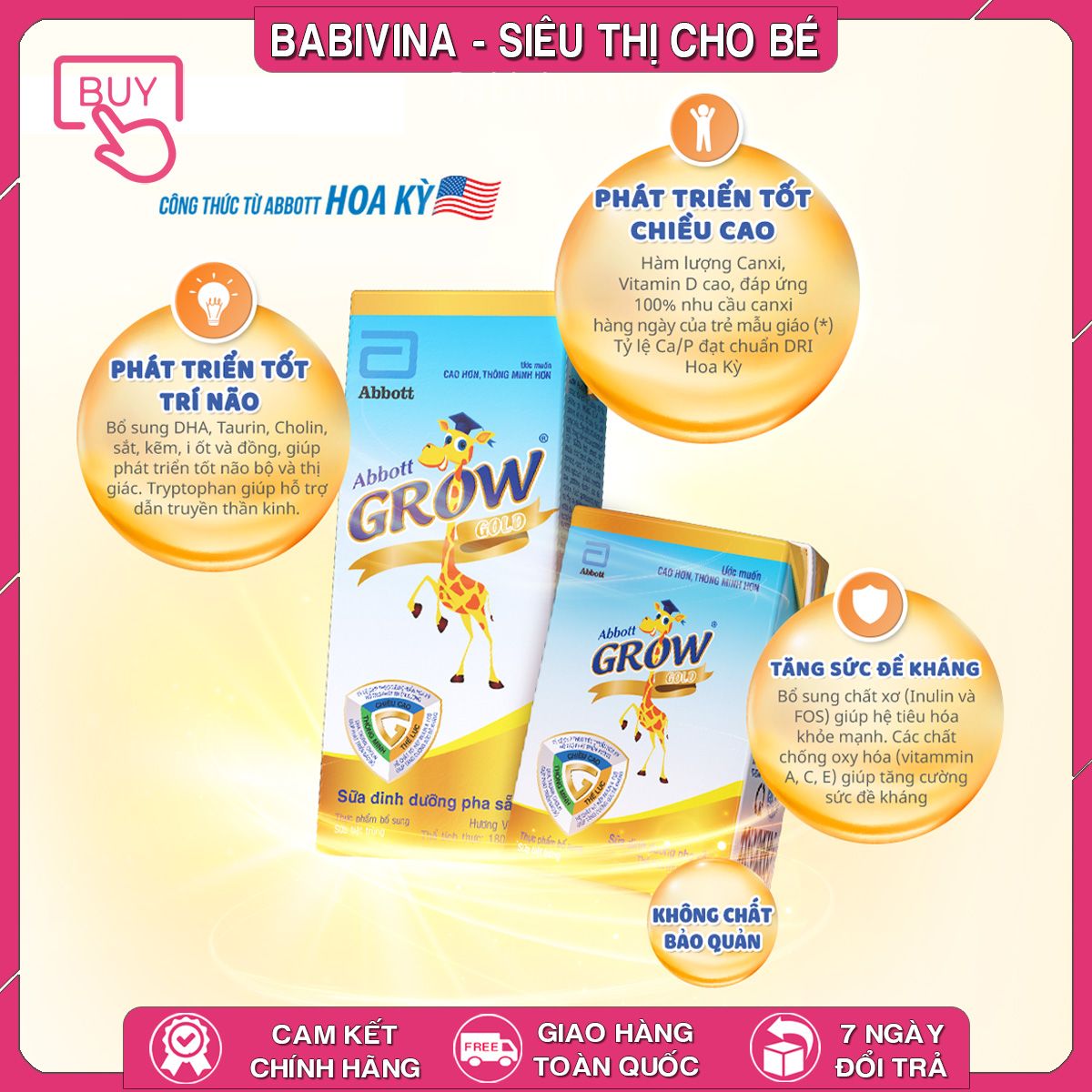 Sữa Bột Pha Sẵn Abbott Grow Gold 110ml | Sữa Hươu Cao Cổ Pha Sẵn Chính Hãng Abboot Tại Babivina