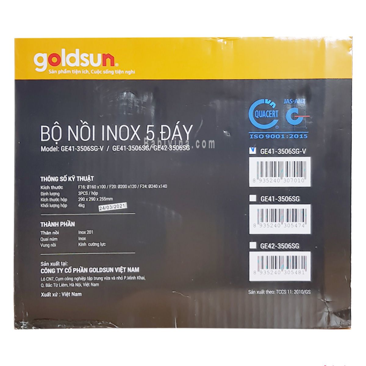 Bộ Nồi inox 5 Đáy Goldsun