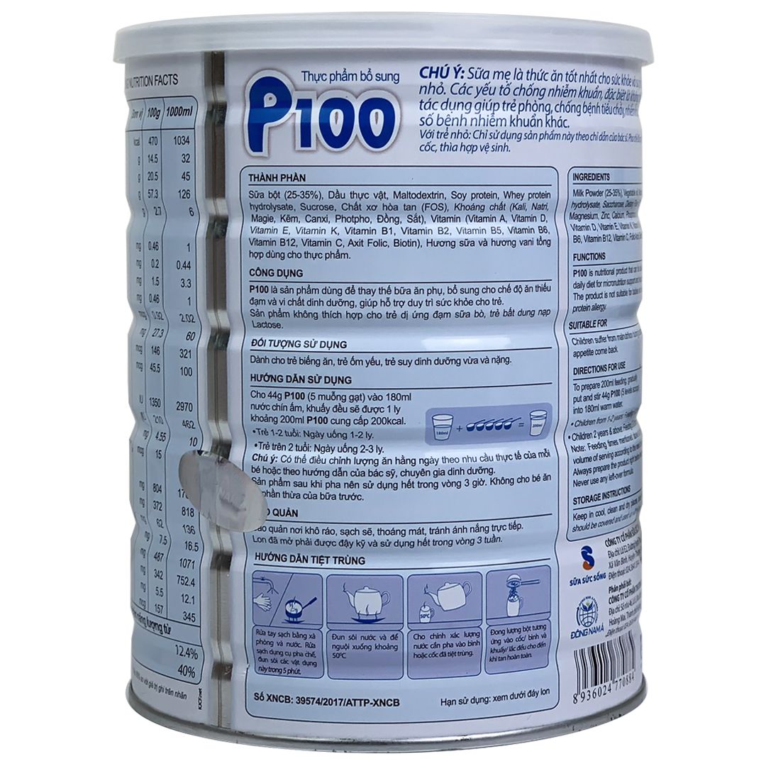 Sữa Bột P100 900g Dinh Dưỡng Cao Năng Lượng Cho Trẻ 1-10 Tuổi