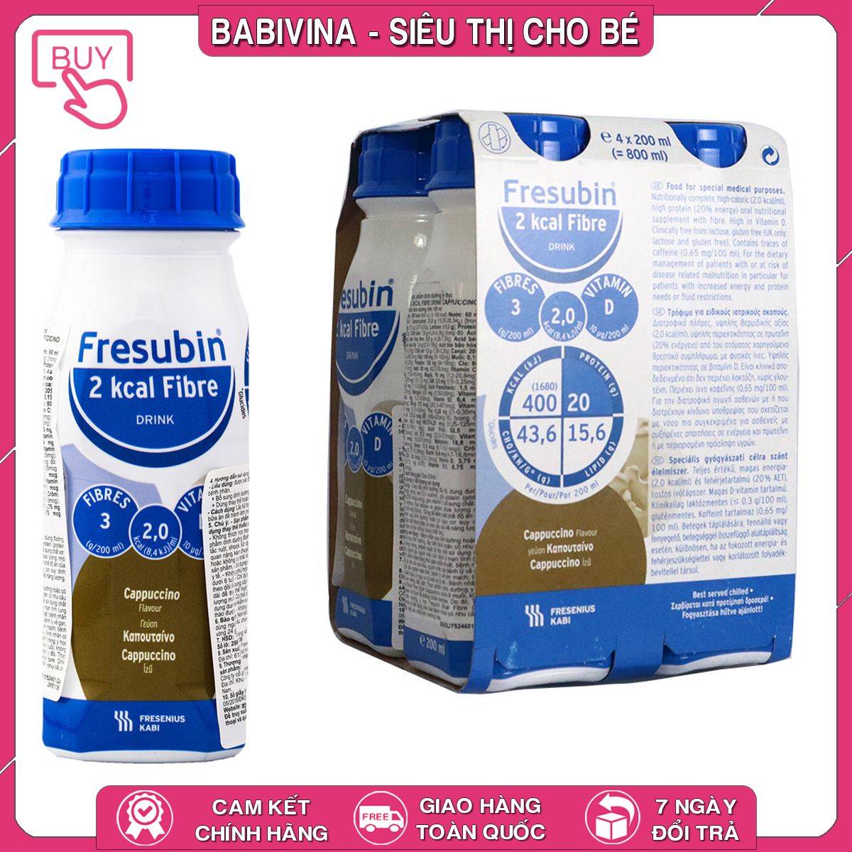 Thùng 24 Chai Sữa Nước Fresubin 2 Kcal Fibre 200ml | Dinh Dưỡng Cao Năng Lượng Cho Người Cao Tuổi, Ốm Bệnh, Gầy Yếu | Hàng Chính Hãng Nhập Khẩu Từ Đức | Mua Fresubin Giá Tốt Nhất Tại Babivina