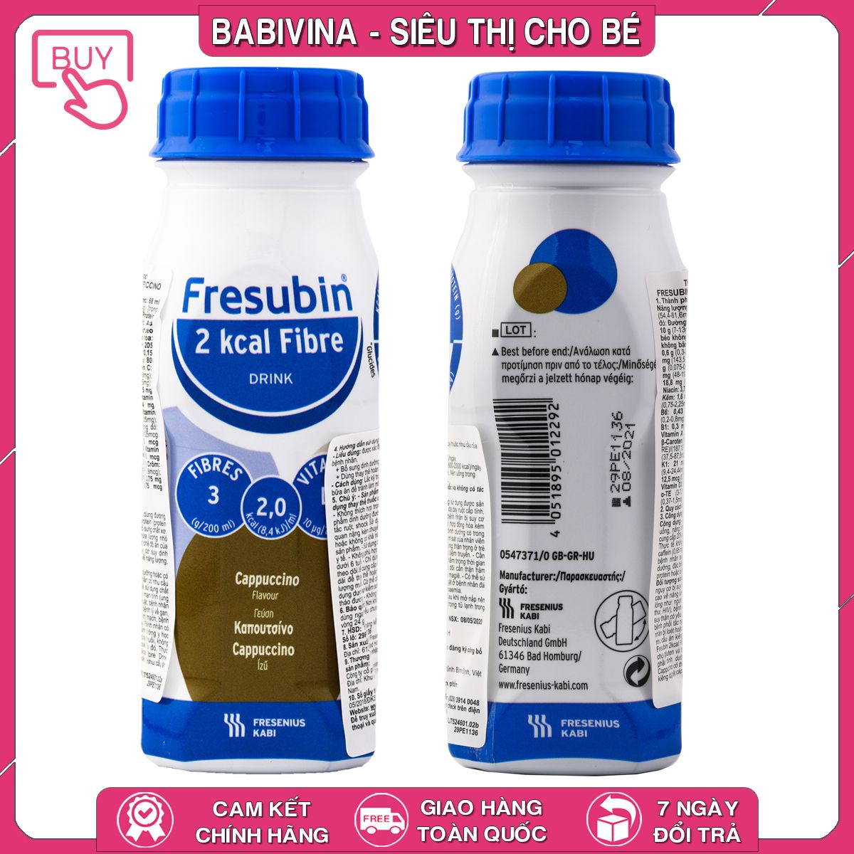 Thùng 24 Chai Sữa Nước Fresubin 2 Kcal Fibre 200ml | Dinh Dưỡng Cao Năng Lượng Cho Người Cao Tuổi, Ốm Bệnh, Gầy Yếu | Hàng Chính Hãng Nhập Khẩu Từ Đức | Mua Fresubin Giá Tốt Nhất Tại Babivina