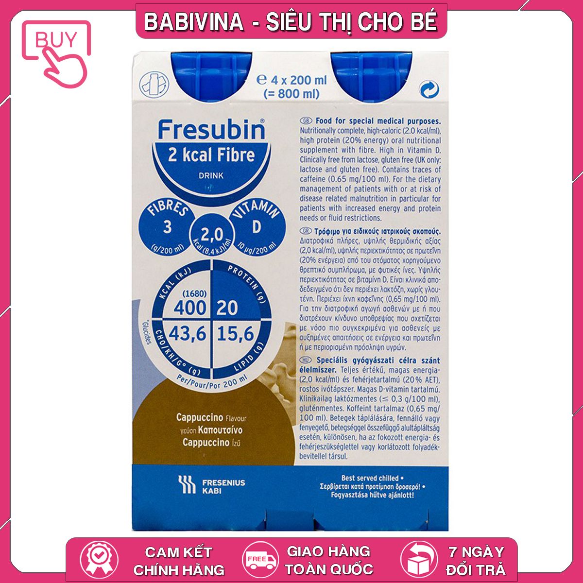 Thùng 24 Chai Sữa Nước Fresubin 2 Kcal Fibre 200ml | Dinh Dưỡng Cao Năng Lượng Cho Người Cao Tuổi, Ốm Bệnh, Gầy Yếu | Hàng Chính Hãng Nhập Khẩu Từ Đức | Mua Fresubin Giá Tốt Nhất Tại Babivina