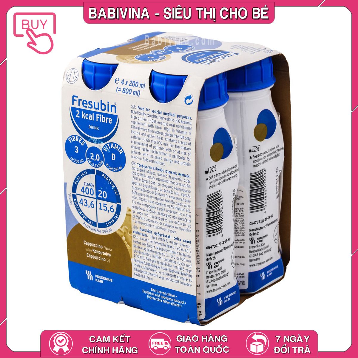 Thùng 24 Chai Sữa Nước Fresubin 2 Kcal Fibre 200ml | Dinh Dưỡng Cao Năng Lượng Cho Người Cao Tuổi, Ốm Bệnh, Gầy Yếu | Hàng Chính Hãng Nhập Khẩu Từ Đức | Mua Fresubin Giá Tốt Nhất Tại Babivina