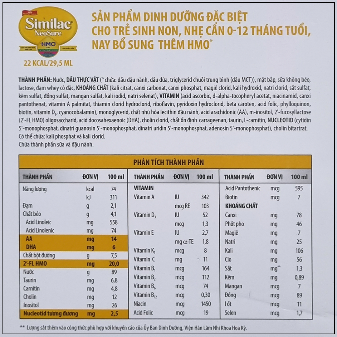 Sữa Nước Similac Neosure IQ 22 kcal 59ml ( Lốc 4 Ống ) 22kcal