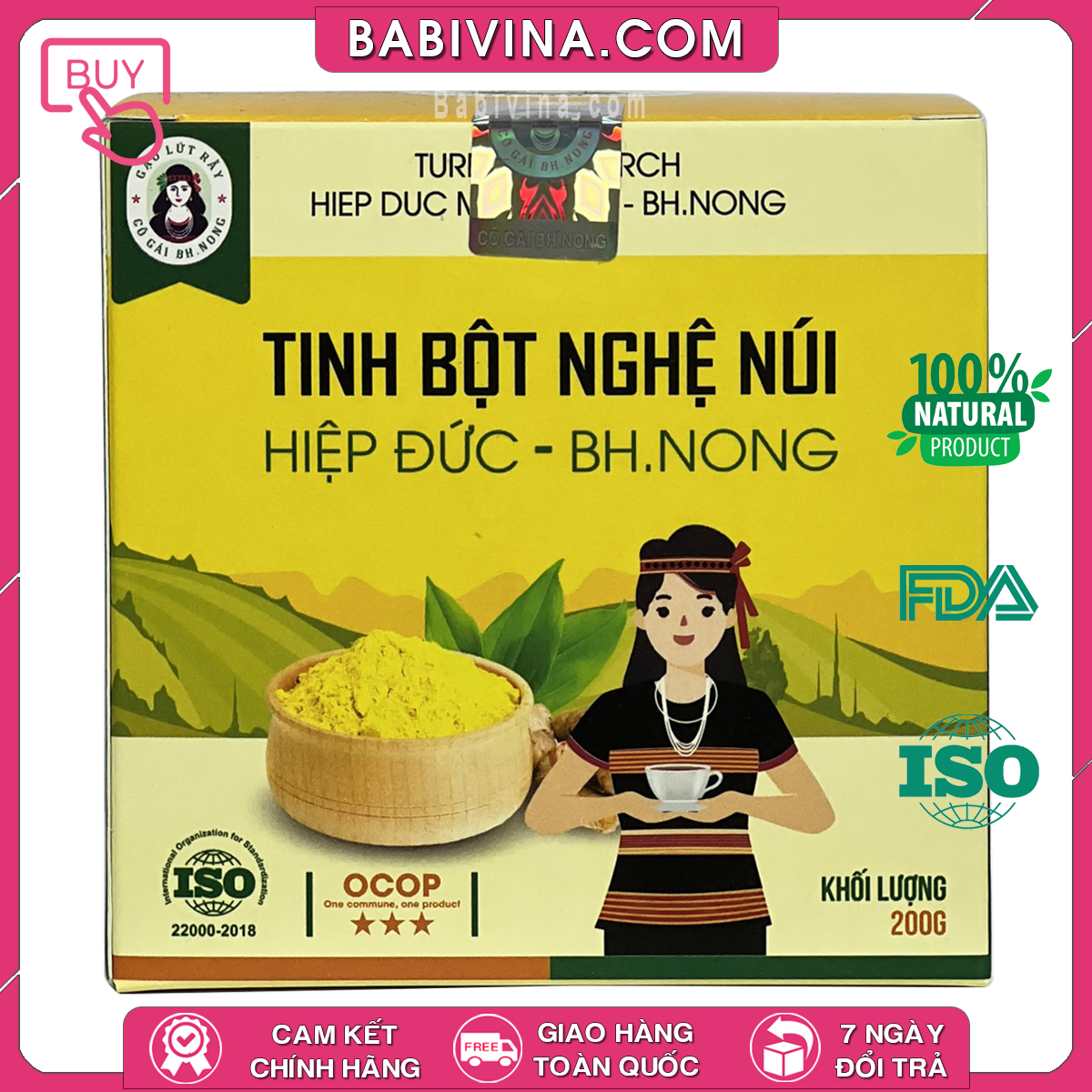 Tinh Bột Nghệ Núi Hiệp Đức BH.Nong 200g | Tăng Đề Kháng, Giảm Tổn Thương, Tái Tạo Phục Hồi, Đẹp Da | Bhnong, Bh Nong | Tổng Kho Phân Phối Babivina