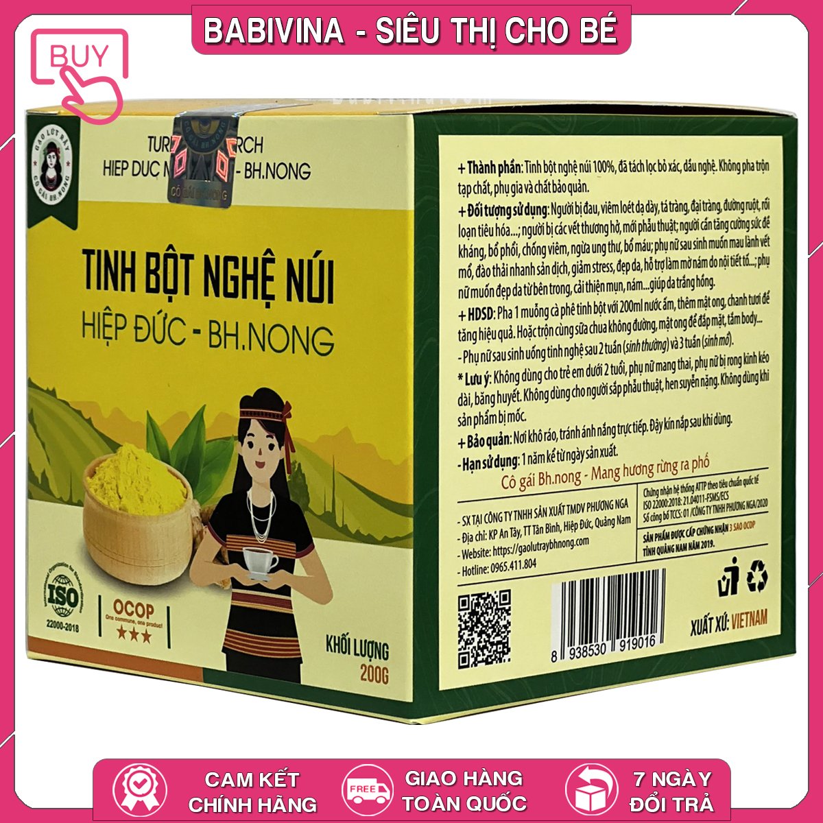 Tinh Bột Nghệ Núi Hiệp Đức BH.Nong 200g | Tăng Đề Kháng, Giảm Tổn Thương, Tái Tạo Phục Hồi, Đẹp Da | Bhnong, Bh Nong | Tổng Kho Phân Phối Babivina