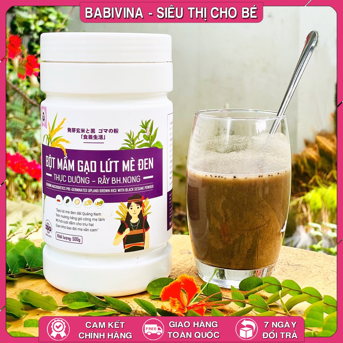 Bột Mầm Gạo Lứt Mè Đen BH.Nong 500g | Thực Dưỡng, Ăn Chay, Giảm Cân | Bhnong, Bh Nong | Tổng Kho Phân Phối Babivina