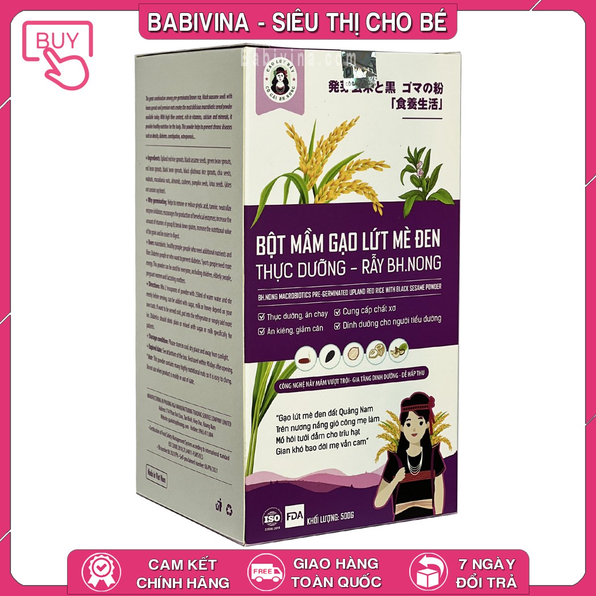 Bột Mầm Gạo Lứt Mè Đen BH.Nong 500g | Thực Dưỡng, Ăn Chay, Giảm Cân | Bhnong, Bh Nong | Tổng Kho Phân Phối Babivina