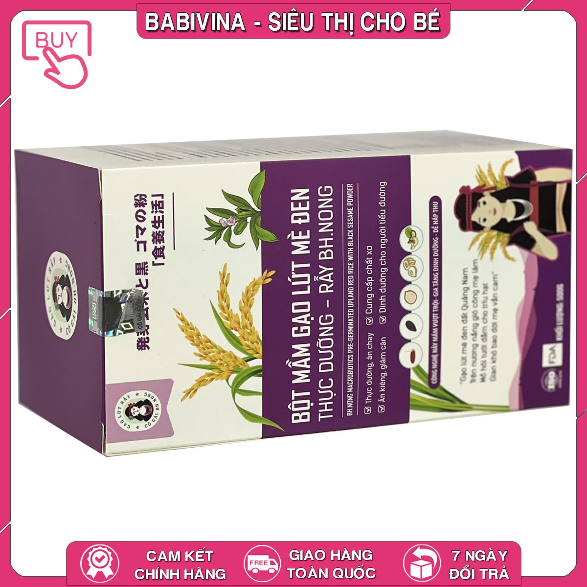 Bột Mầm Gạo Lứt Mè Đen BH.Nong 500g | Thực Dưỡng, Ăn Chay, Giảm Cân | Bhnong, Bh Nong | Tổng Kho Phân Phối Babivina