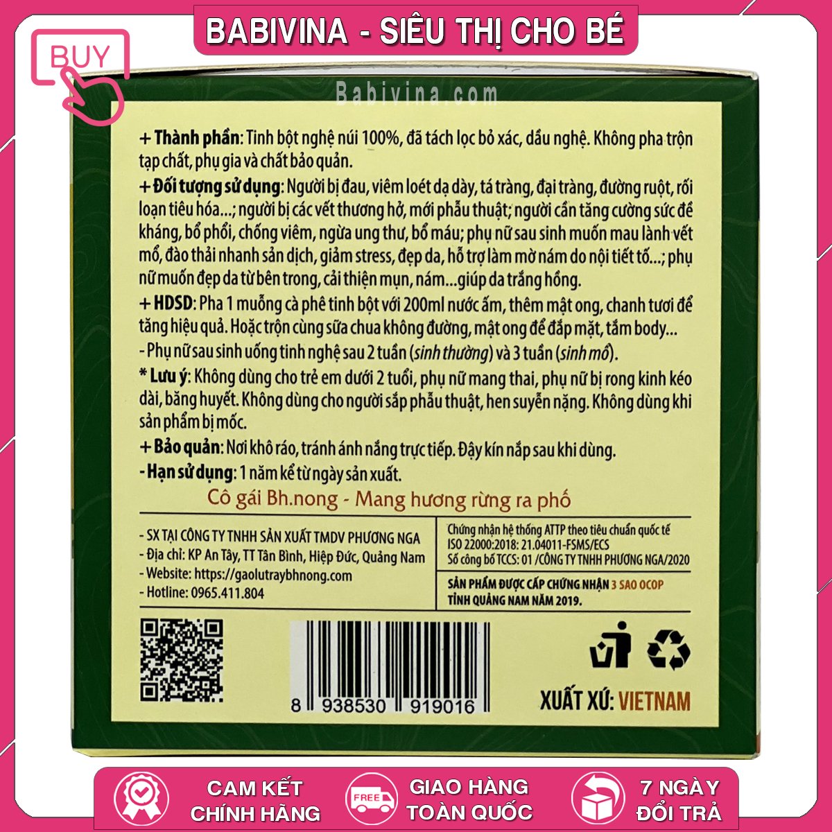 Tinh Bột Nghệ Núi Hiệp Đức BH.Nong 200g | Tăng Đề Kháng, Giảm Tổn Thương, Tái Tạo Phục Hồi, Đẹp Da | Bhnong, Bh Nong | Tổng Kho Phân Phối Babivina