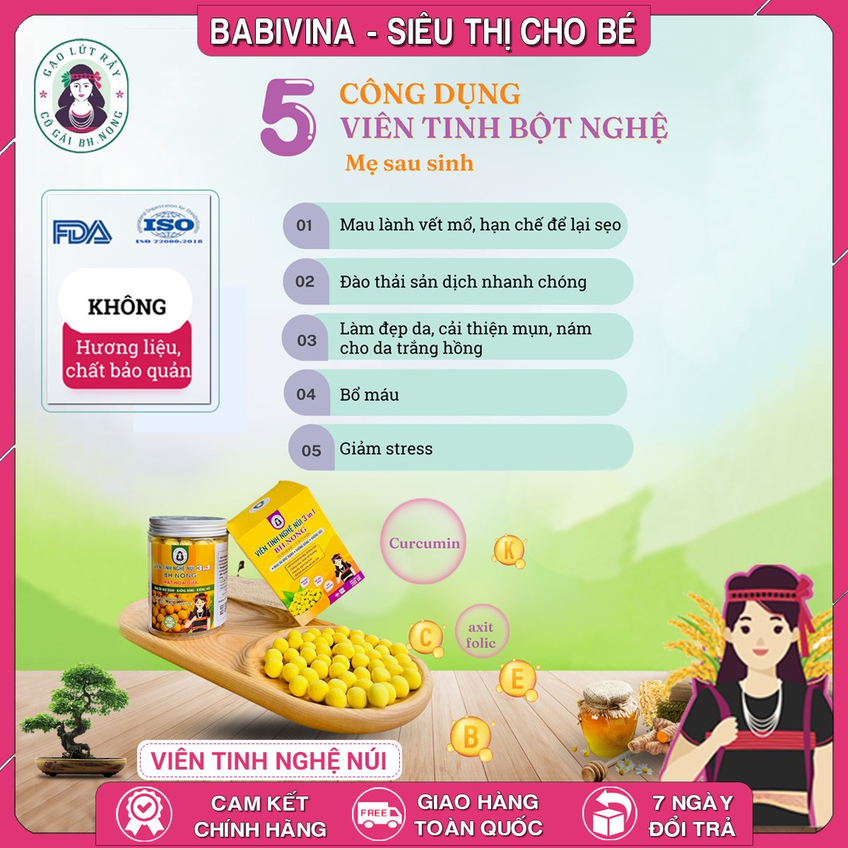 Viên Tinh Nghệ Núi 3 In 1 Bh.Nong | Không Đắng, Thơm Ngon, Tăng Đề Kháng, Giảm Tổn Thương, Tái Tạo Phục Hồi, Đẹp Da, Bệnh Dạ Dày, Đường Ruột | Bhnong, Bh Nong | Tổng Kho Phân Phối Babivina