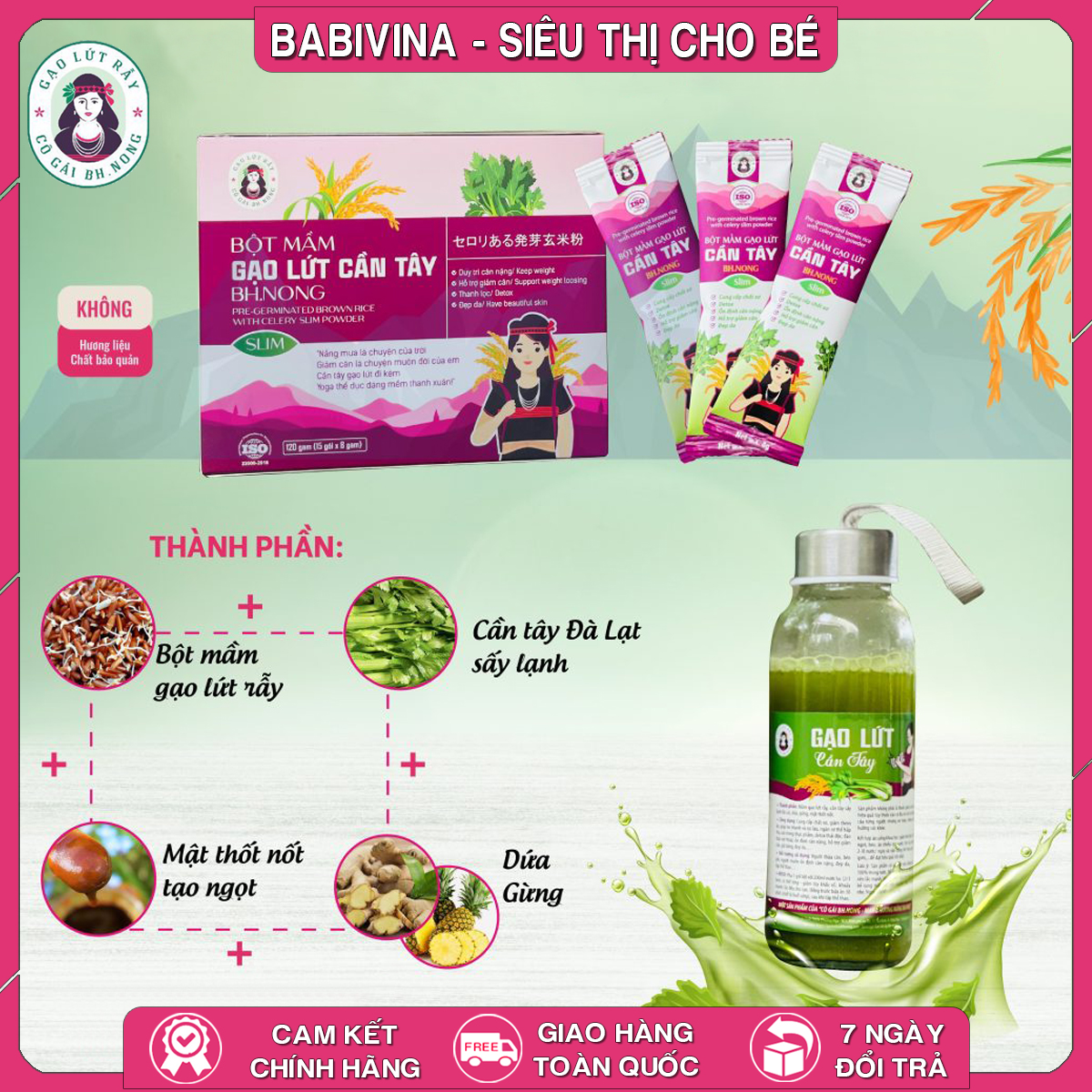 Bột Mầm Gạo Lứt Cần Tây Bh.Nong 120g | Giảm Cân, Eo Thon, Dáng Đẹp | Bhnong, Bh Nong | Tổng Kho Phân Phối Babivina