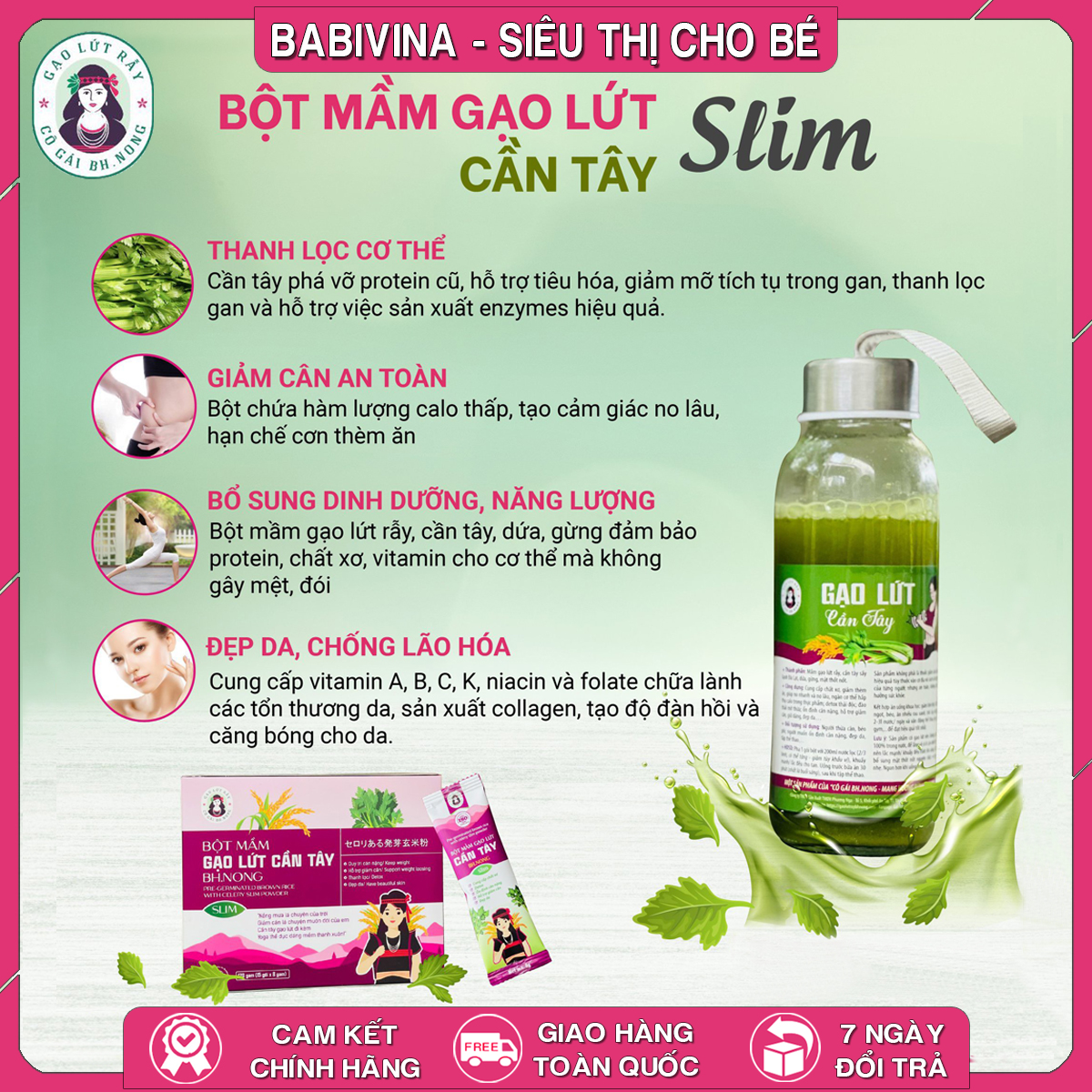 Bột Mầm Gạo Lứt Cần Tây Bh.Nong 120g | Giảm Cân, Eo Thon, Dáng Đẹp | Bhnong, Bh Nong | Tổng Kho Phân Phối Babivina