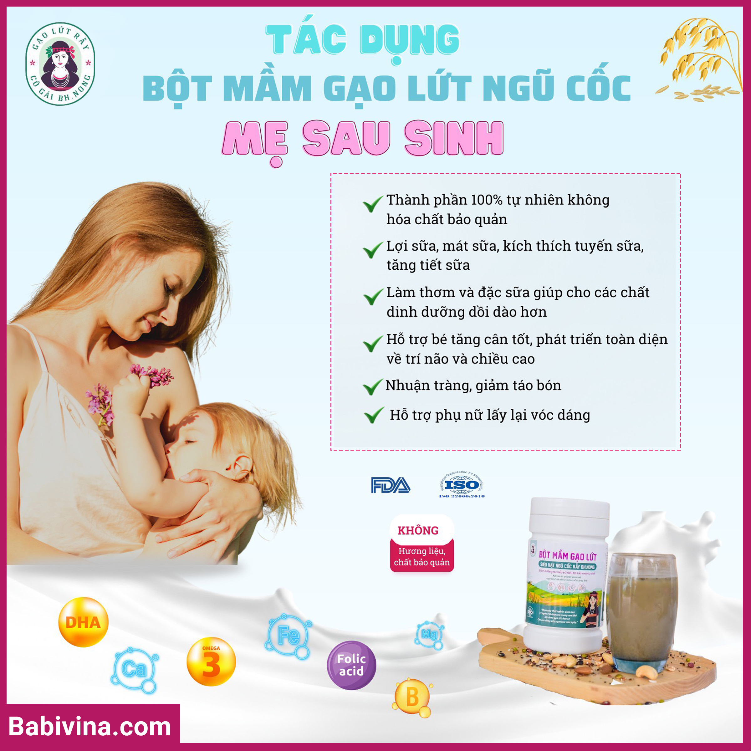 Bột Mầm Gạo Lứt Bh.Nong 500g Siêu Hạt| Dinh Dưỡng Cho Mẹ Bầu | Bhnong, Bh Nong | Tổng Kho Phân Phối Babivina