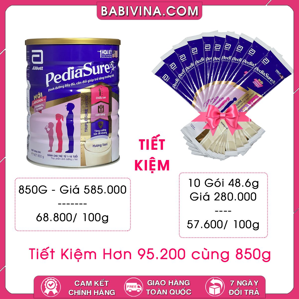 10 Gói Sữa Pediasure 48.6g Hương Vani | Trẻ 1-10 Tuổi Tăng Cân, Cao Vượt Trội | Chính Hãng Abbott, Tiết Kiệm