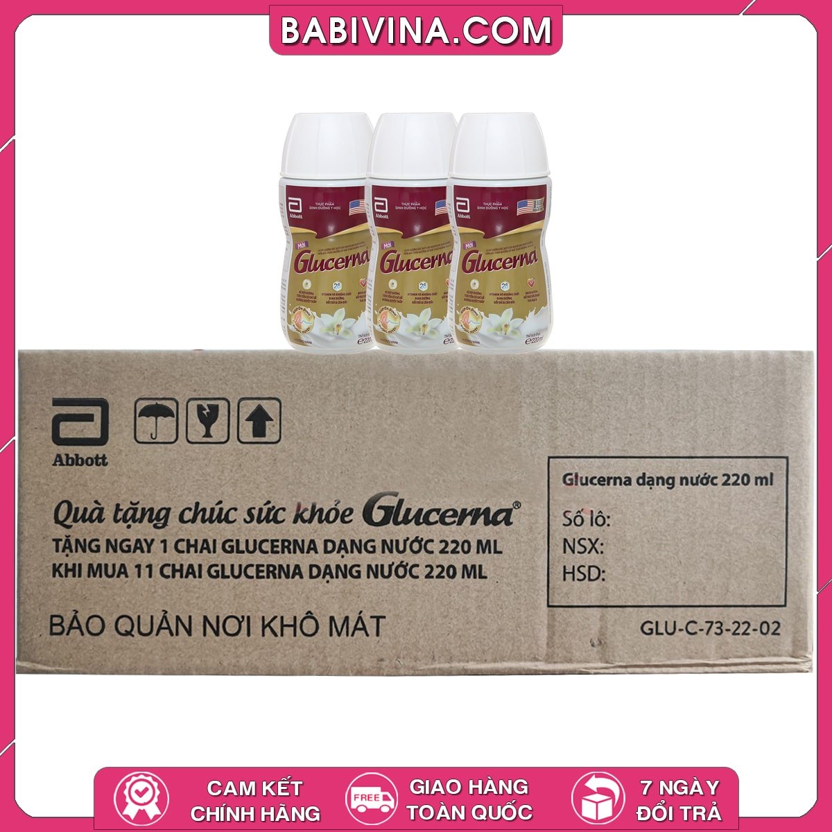 Thùng 24 Chai Sữa Glucerna 220ml Dạng Nước Pha Sẵn | Dinh Dưỡng Cân Đối, Đầy Đủ, Tiện Dụng Dành Cho Người Bệnh Tiểu Đường