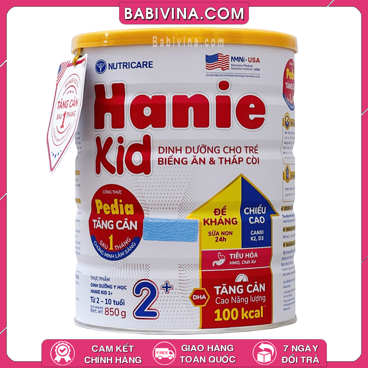 Sữa NutriCare Hanie Kid 2+ 850g | Cho Bé Từ 2-10 Tuổi, Dinh Dưỡng Cho Trẻ Biếng Ăn & Thấp Còi | Mua sữa Chính Hãng Nutricare, Giá Rẻ Nhất Tại Babivina