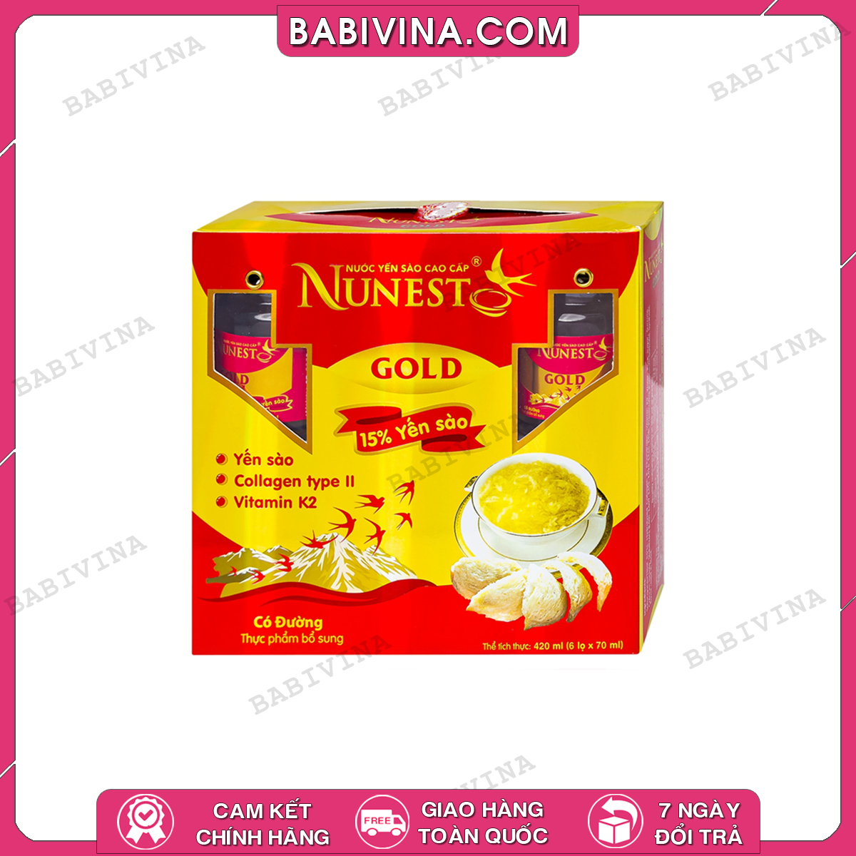 Nước Yến Sào Cao Cấp NUNEST GOLD Lốc 6 Lọ (6 x 70ml) - 15% Yến Sào | Bổ Sung Dinh Dưỡng - Tăng Cường Sức Đề Kháng | Mua Hàng Chính Hãng, Giá Rẻ Nhất Tại Babivina