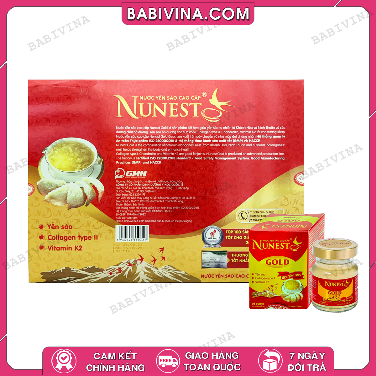 Nước Yến Sào Cao Cấp Nunest Gold - Hộp 6 Lọ (6 x 70ml) | Bổ Sung Dinh Dưỡng - Tăng Cường Sức Đề Kháng | Mua Hàng Chính Hãng, Giá Rẻ Nhất Tại Babivina