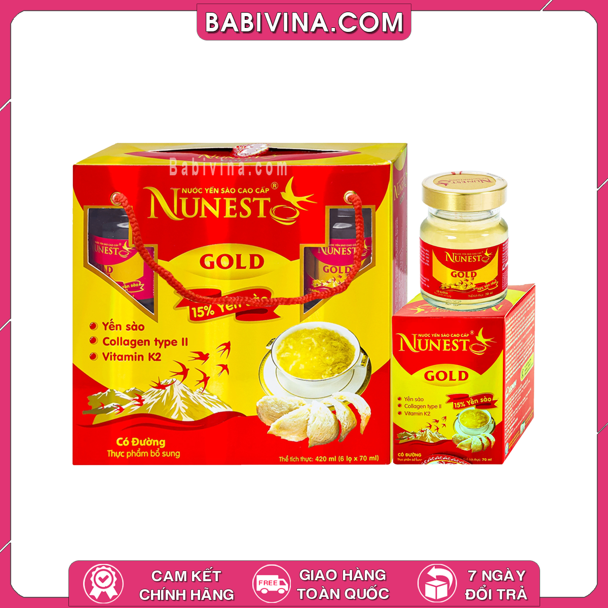 Nước Yến Sào Cao Cấp NUNEST GOLD Lốc 6 Lọ (6 x 70ml) - 15% Yến Sào | Bổ Sung Dinh Dưỡng - Tăng Cường Sức Đề Kháng | Mua Hàng Chính Hãng, Giá Rẻ Nhất Tại Babivina