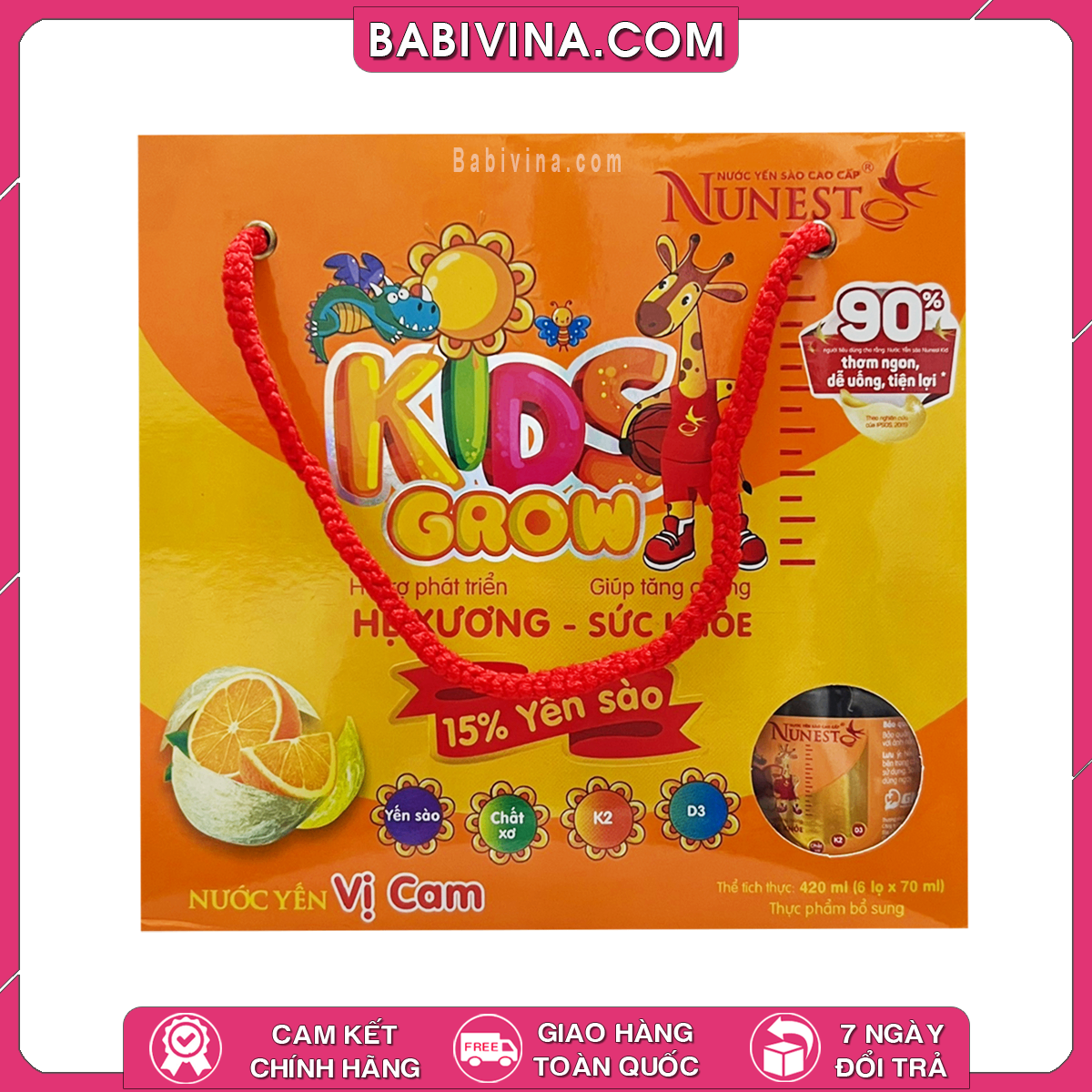 Nước Yến Sào Cao Cấp NUNEST KIDS GROW Lốc 6 Lọ (6 x 70ml) - VỊ CAM | Cho Bé Từ 1 Tuổi, Hỗ Trợ Phát Triển Hệ Xương - Giúp Tăng Cường Sức Khỏe | Mua Hàng Chính Hãng, Giá Rẻ Nhất Tại Babivina