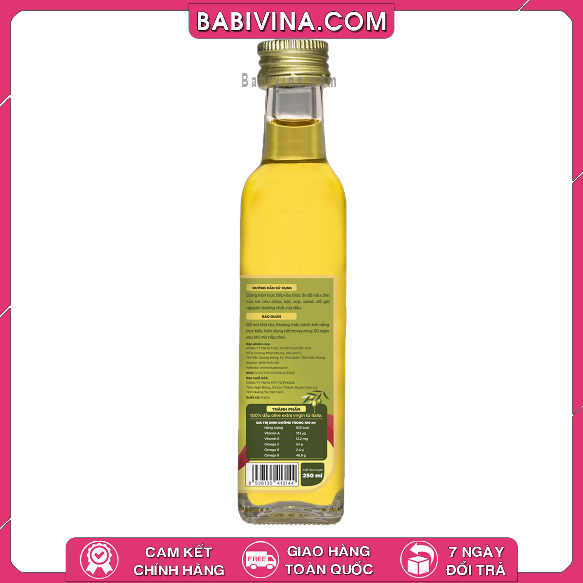 Dầu Olive Nguyên ChấtThuyền Xưa 250ml | Dành Cho Bé Ăn Dặm Từ 6 Tháng Tuổi | Mua Hàng Chính Hãng, Giá Rẻ Nhất Tại Babivina