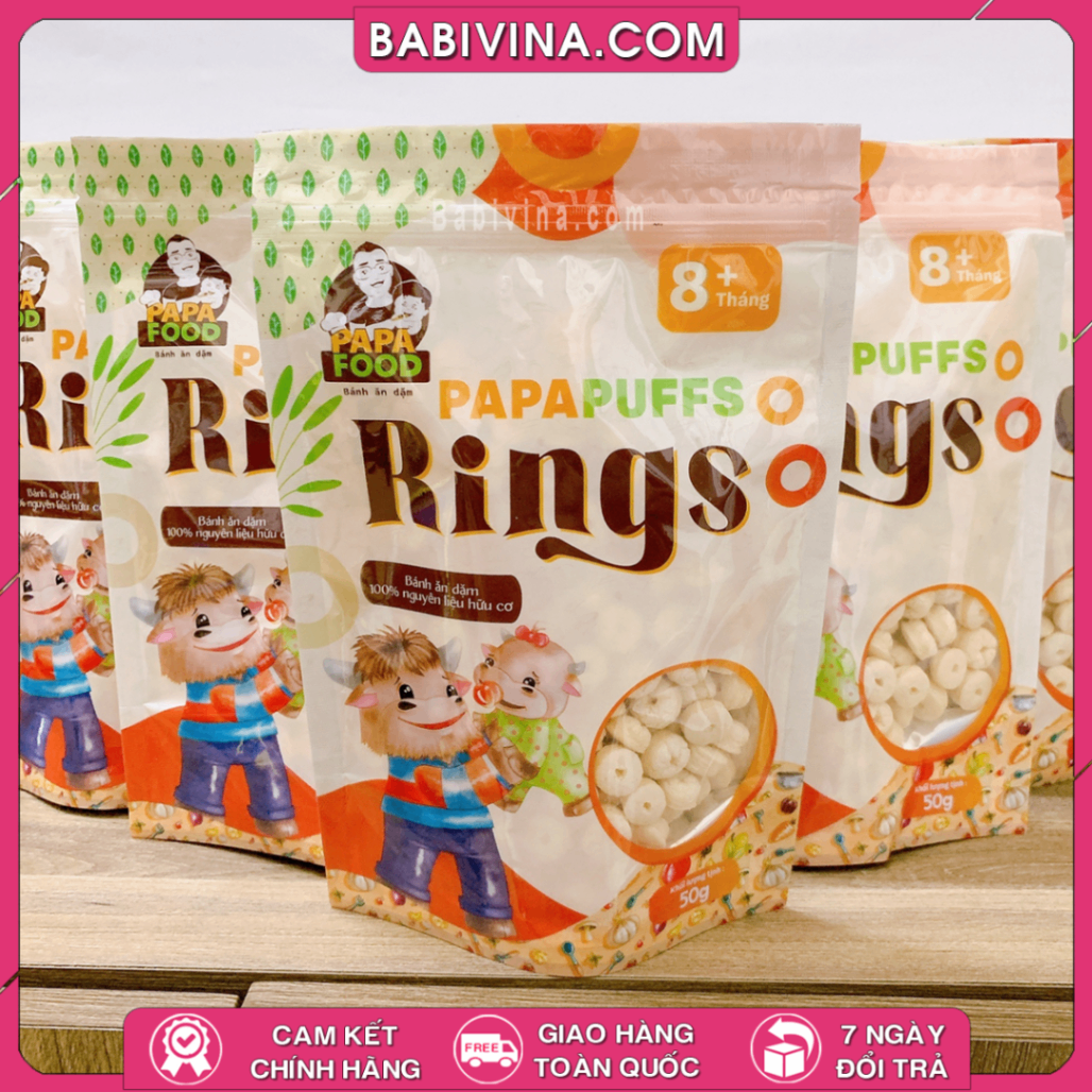 Bánh Ăn Dặm Papa Food - PapaPuffs Rings | Dinh Dưỡng Cho Bé Từ 8 Tháng Tuổi - 100% Nguyên Liệu Hữu Cơ| Mua Hàng Chính Hãng, Giá Rẻ Nhất​ Tại Babivina