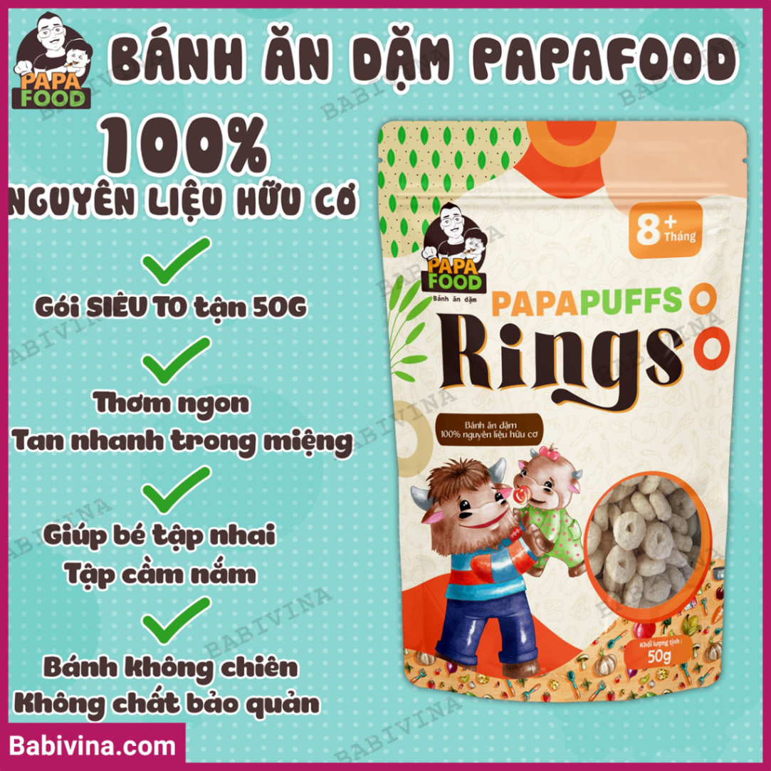 Bánh Ăn Dặm Papa Food - PapaPuffs Rings | Dinh Dưỡng Cho Bé Từ 8 Tháng Tuổi - 100% Nguyên Liệu Hữu Cơ| Mua Hàng Chính Hãng, Giá Rẻ Nhất​ Tại Babivina