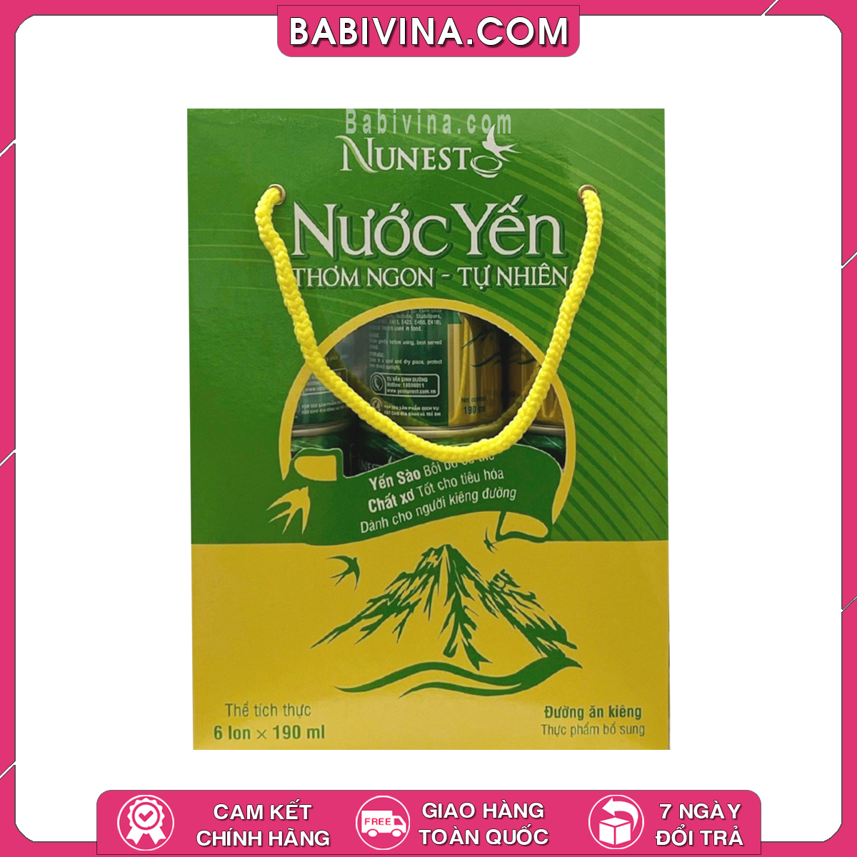 Nước Yến Tự Nhiên Nunest Đường Ăn Kiêng - Hộp 6 Lon ( 6 x 190ml) | Bổ Sung Dinh Dưỡng - Tăng Cường Sức Đề Kháng | Mua Hàng Chính Hãng, Giá Rẻ Nhất Tại Babivina