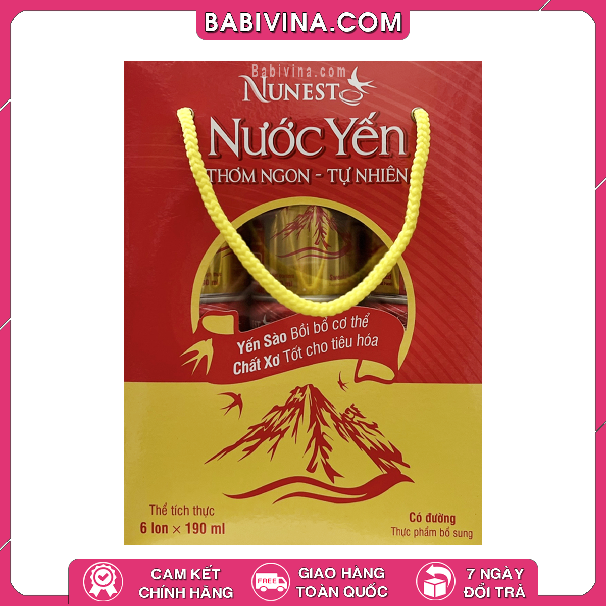 Nước Yến Tự Nhiên Nunest Có Đường - Hộp 6 Lon ( 6 x 190ml) | Bổ Sung Dinh Dưỡng - Tăng Cường Sức Đề Kháng | Mua Hàng Chính Hãng, Giá Rẻ Nhất Tại Babivina