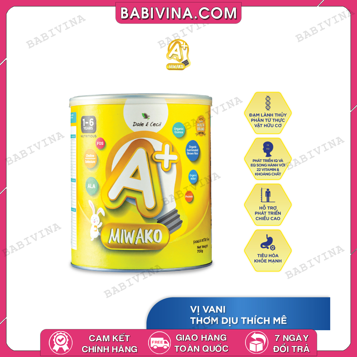 Sữa MIWAKO A+ Vị Vani 700g | Dinh Dưỡng Cho Trẻ Từ 1-6 Tuổi Phát Triển Toàn Diện | Mua Sữa Chính Hãng, Giá Rẻ Nhất Tại Babivina