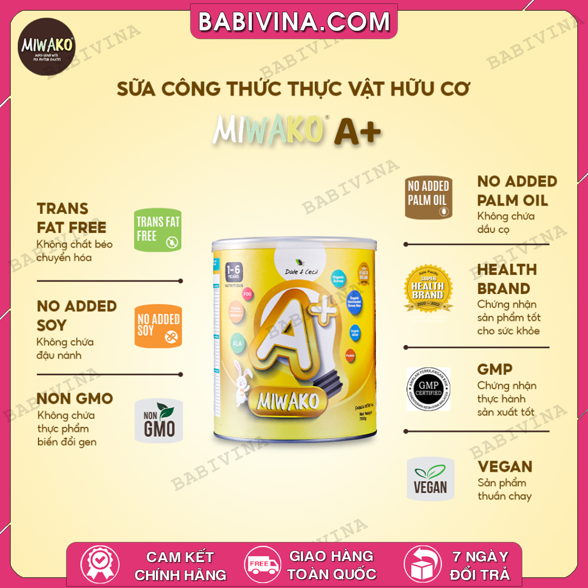 Sữa MIWAKO A+ Vị Vani 700g | Dinh Dưỡng Cho Trẻ Từ 1-6 Tuổi Phát Triển Toàn Diện | Mua Sữa Chính Hãng, Giá Rẻ Nhất Tại Babivina