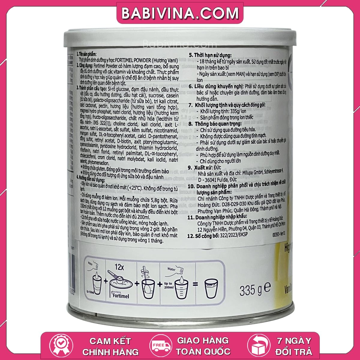 Sữa Fortimel Powder 335g | Dinh Dưỡng Cao Năng Lượng Cho Người Ốm Bệnh, Phẫu Thuật | Hãng Nutricia Hà Lan | Babivina Sữa Chính Hãng, Bán Lẻ Giá Sỉ