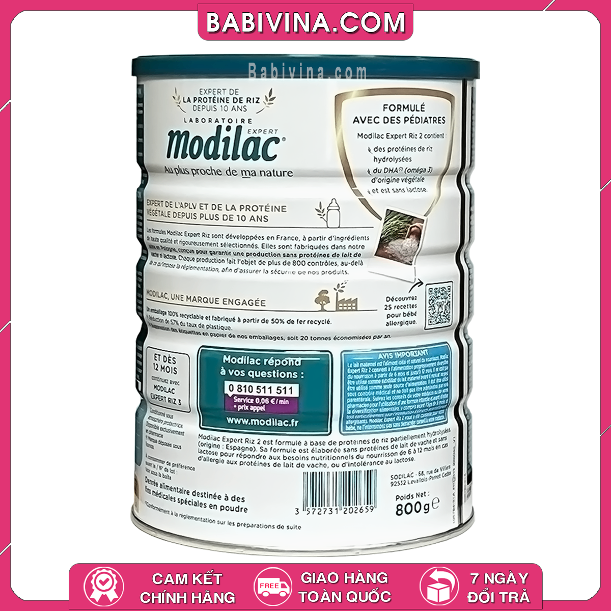 Sữa Modilac Expert Riz Số 2 800G | Dành Cho Trẻ Từ 6-12 Tháng Tuổi Dị Ứng Đạm Sữa Bò Và Bất Dung Nạp Đường Lactose | Mua Sữa Chính Hãng, Giá Rẻ Nhất Tại Babivina