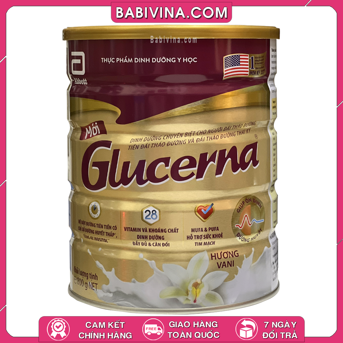 Sữa bột Abbott Glucerna 800g Vani | Dinh Dưỡng Cho Người Bệnh Tiểu Đường, Đái Tháo Đường, Đái Tháo Đường Thai Kỳ | Chính Hãng Abbott Việt Nam | Babivina – Sữa Chính Hãng, Bán Lẻ Giá Sỉ