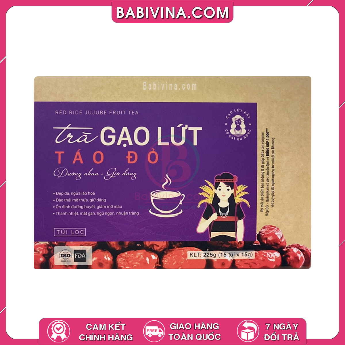 Trà Gạo Lứt Táo Đỏ BH.Nong 225g l Dưỡng Nhan, Giữ Dáng l Tổng Kho, Nhà Phân Phối Babivina