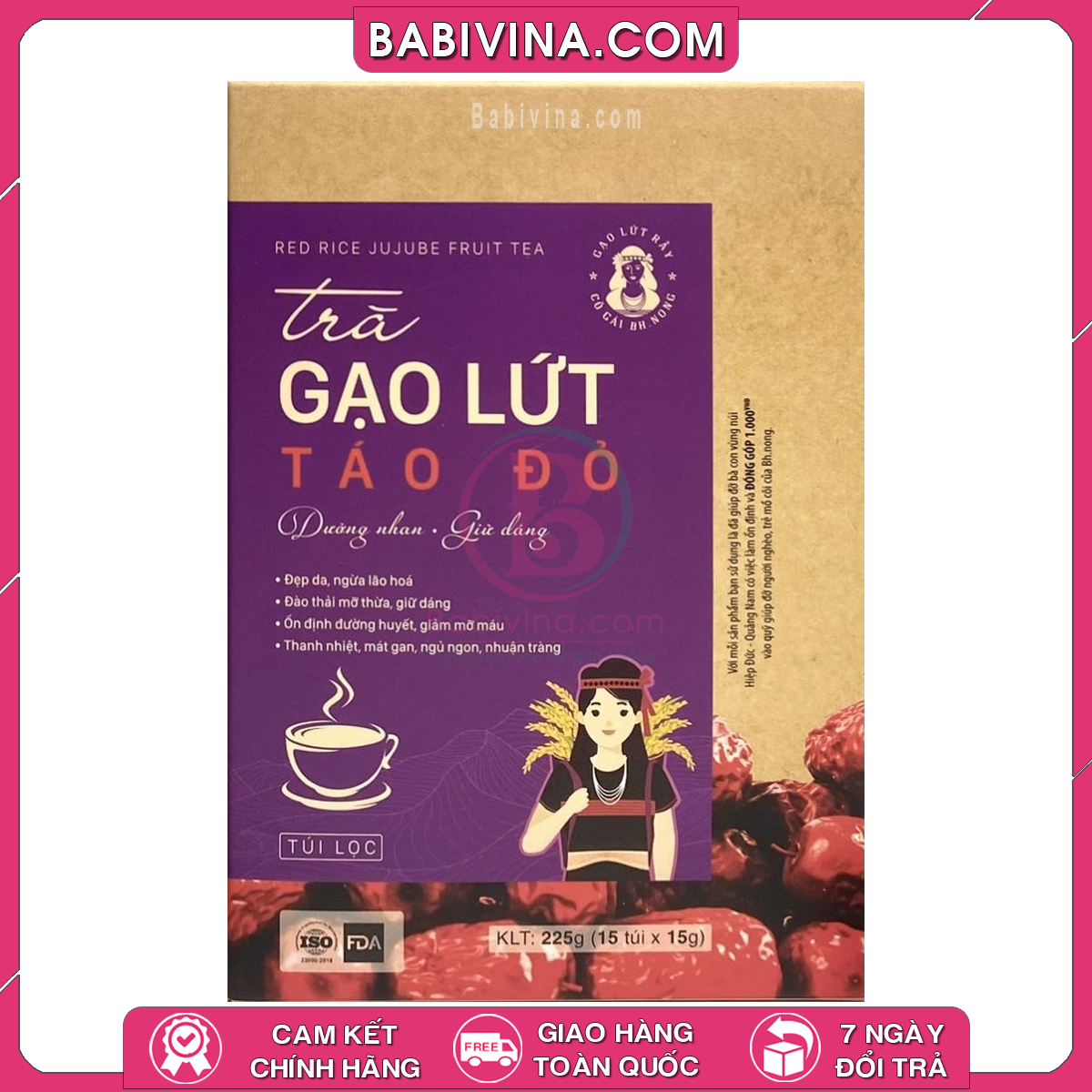 Trà Gạo Lứt Táo Đỏ BH.Nong 225g l Dưỡng Nhan, Giữ Dáng l Tổng Kho, Nhà Phân Phối Babivina