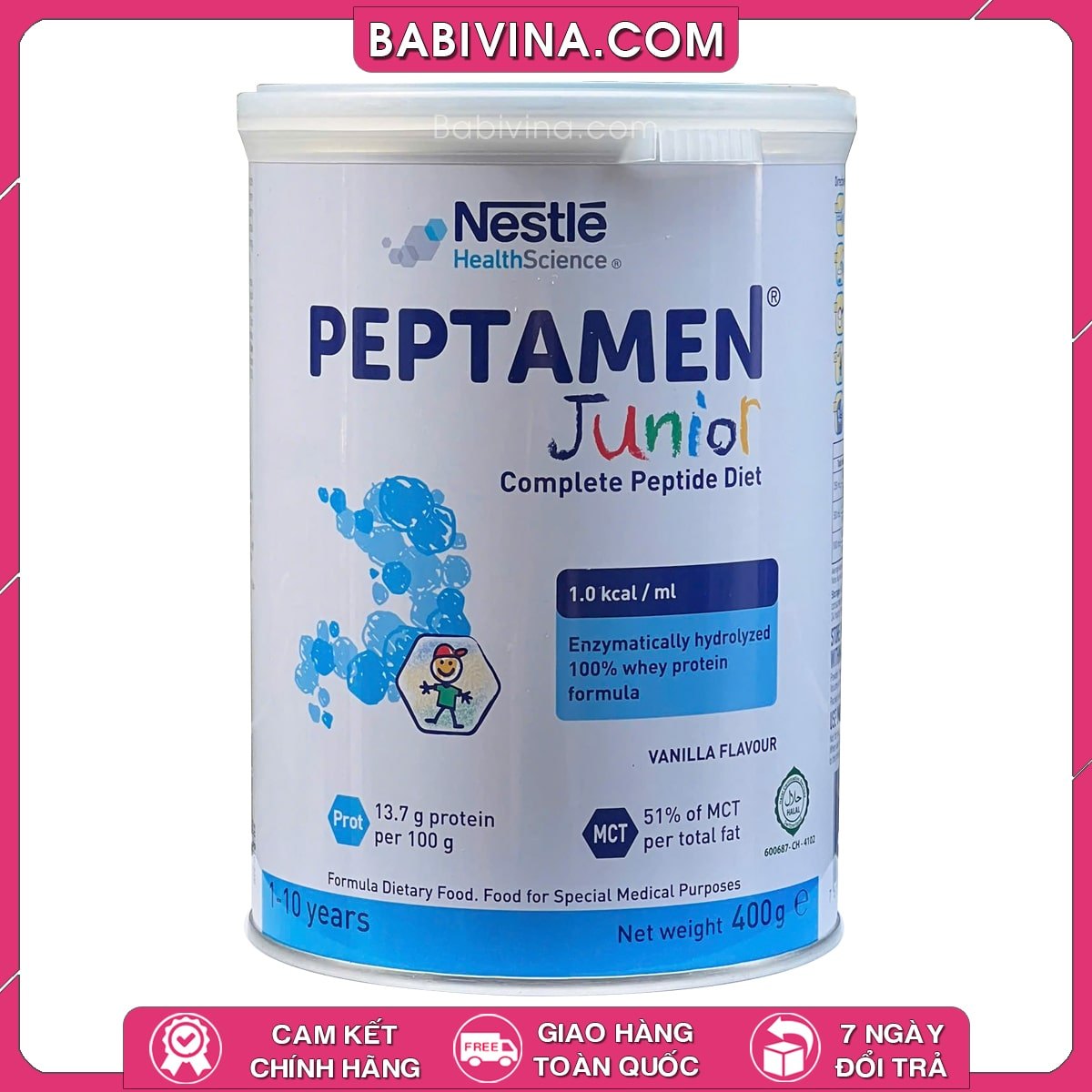 Sữa Peptamen Junior 400g | Dinh Dưỡng Cho Trẻ Từ 1-10 Tuổi, Kém Hấp Thu, Dị Ứng Đạm Sữa, Ốm Bệnh, Phẫu Thuật | Mua Peptamen Trẻ Em, Chính Hãng Nestle, Giá Rẻ Nhất Tại Babivina