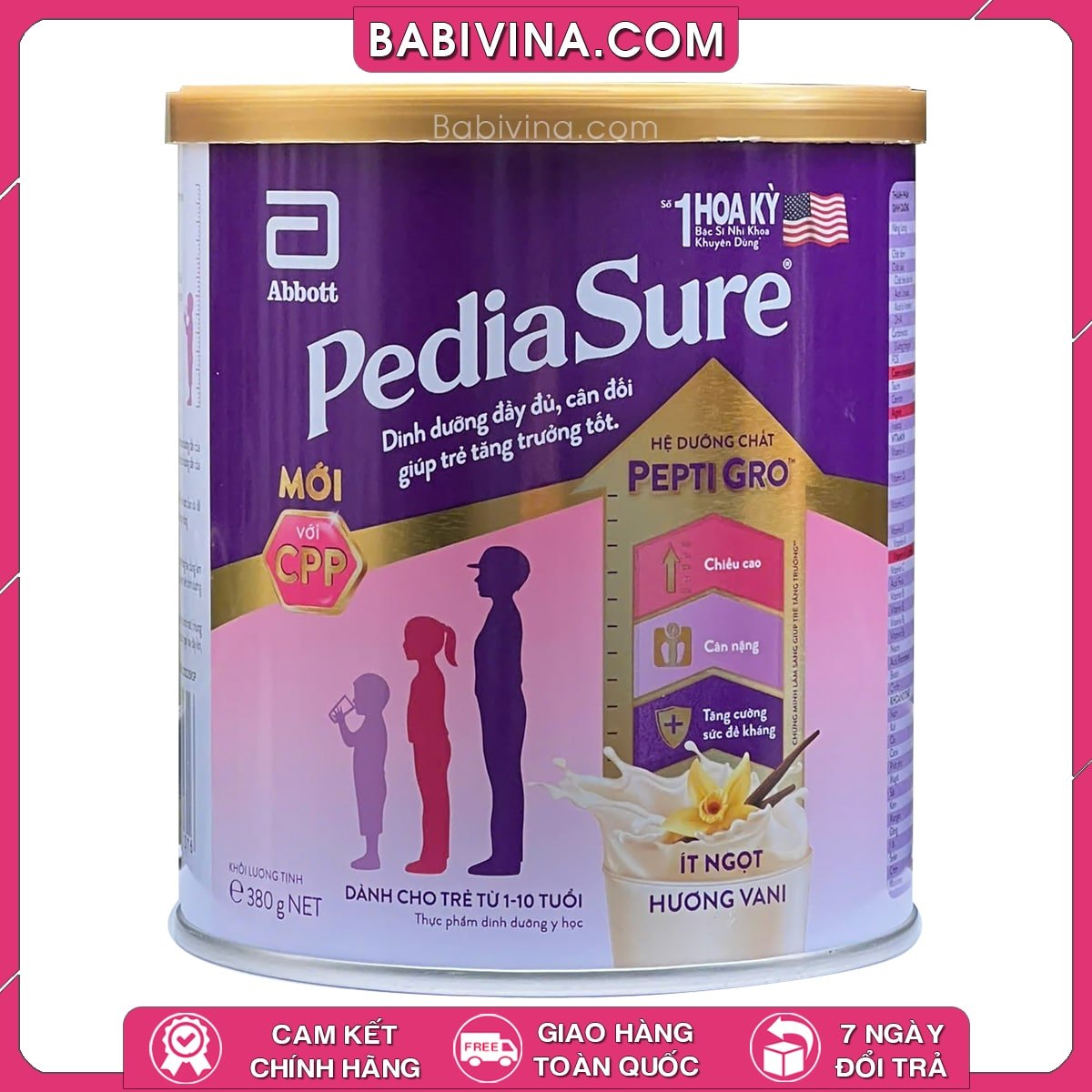 Sữa PediaSure 380g BA Hương Vani| Trẻ 1-10 Tuổi, Biếng Ăn, Suy Dinh Dưỡng, Thấp Còi | Babivina Sữa Chính Hãng, Bán Lẻ Giá Sỉ